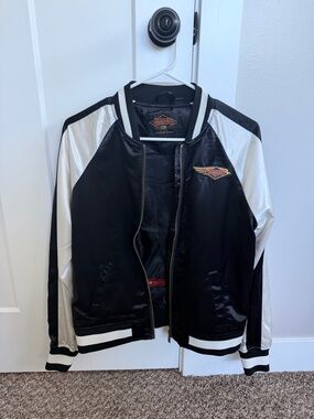 Harley-Davidson Black and White Satin Bomber Jacket New w/o tags